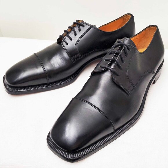 Bergamo Italy Men\'s Black Square Cap Toe New Old Stock Oxford Dress Shoes 10